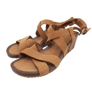 Teva Mahonia Sandals (Women's 7.5) Wedge Criss Cross Ankle Strap‎ Brown Leather